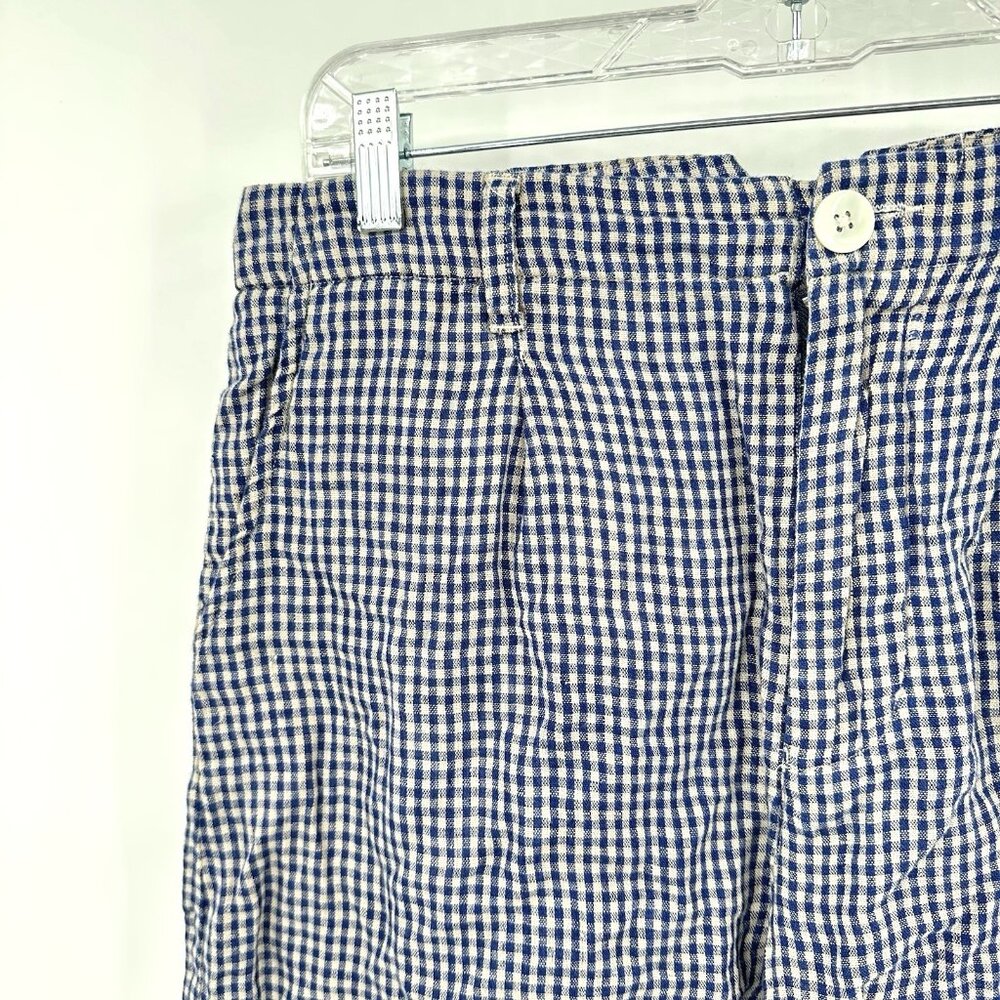 ALEX MILL shorts high waist 100% linen check gingham mom pockets blue gray 8 - Picture 2 of 6